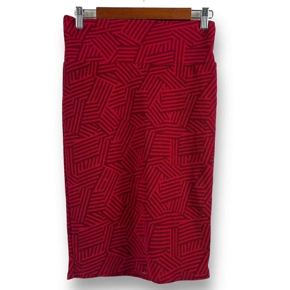 LuLaRoe Women's S Cassie Pencil Skirt‎ Monochromatic Red Block Stripe Stretchy